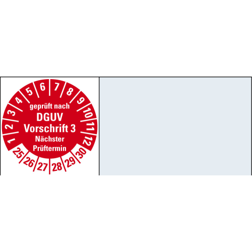 Kabelprüfplakette geprüft nach DGUV Vorschrift 3 nächster Prüftermin, rot, 100 x 20 mm, Bogen Kabelprüfplakette geprüft nach DGUV Vorschrift 3 nächster Prüftermin, rot, 100 x 20 mm, Bogen