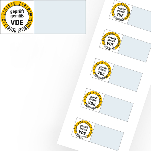 Kabelprüfplakette geprüft gemäß VDE, 25-28, 100 x 20 mm, Bogen Kabelprüfplakette geprüft gemäß VDE, 25-28, 100 x 20 mm, Bogen