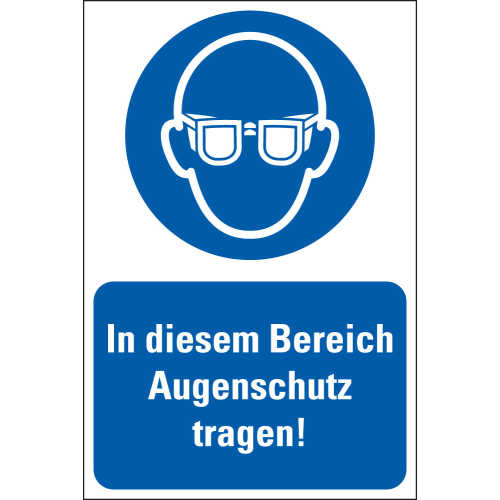 Kombi-Gebotsschild: In diesem Bereich Augenschutz tragen!, blau-weiß