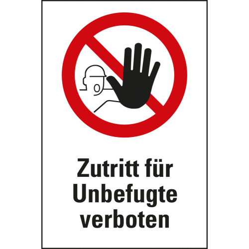 Kombi-Verbotsschild: Zutritt für Unbefugte verboten, Piktogramm & Text, ASR/DIN, Folie selbstklebend, 200 mm x 300 mm, 1 Stück