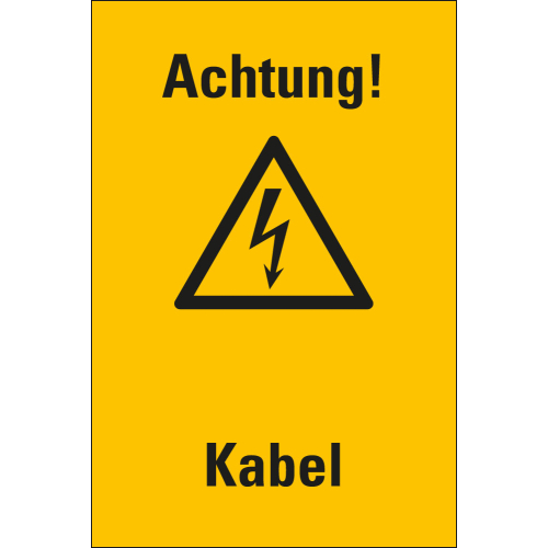 Kombi-Warnschild: Achtung! Kabel, Blitzpfeil, Kunststoff, verschiedene Größen, nur als Einzelstück