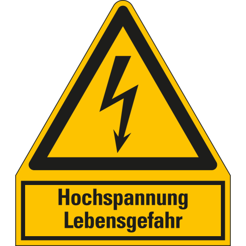 Kombi-Warnschild: Hochspannung Lebensgefahr, Blitzpfeil, gelb-schwarz