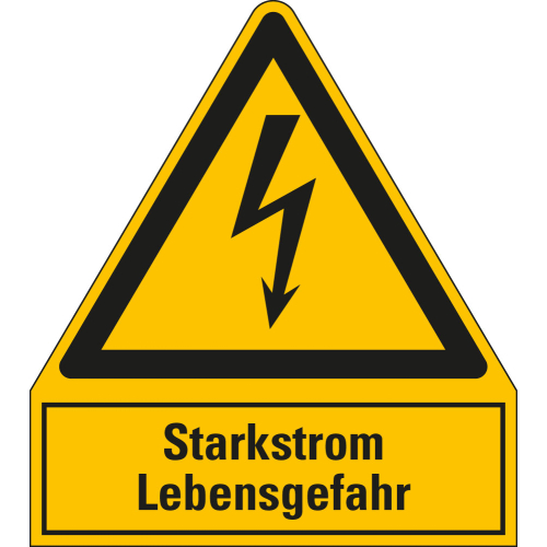 Kombi-Warnschild: Starkstrom Lebensgefahr, Blitzpfeil, ASR/ISO, verschiedene Materialien & Größen, nur als Einzelstück