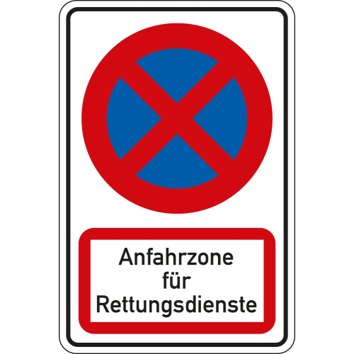 Kombischild: Parkverbot - Anfahrzone [...], Piktogramm und Text, Aluminium reflektierend (RA0)