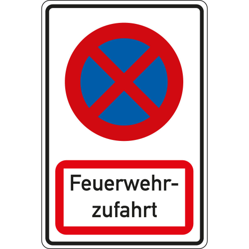 Kombischild: Parkverbot - Feuerwehrzufahrt, Piktogramm und Text, Aluminium reflektierend (RA0) oder (RA1)