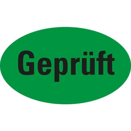 Organisationsetikett: Geprüft, grün, Papier selbstklebend, versch. Größen, 500 St./Rolle

