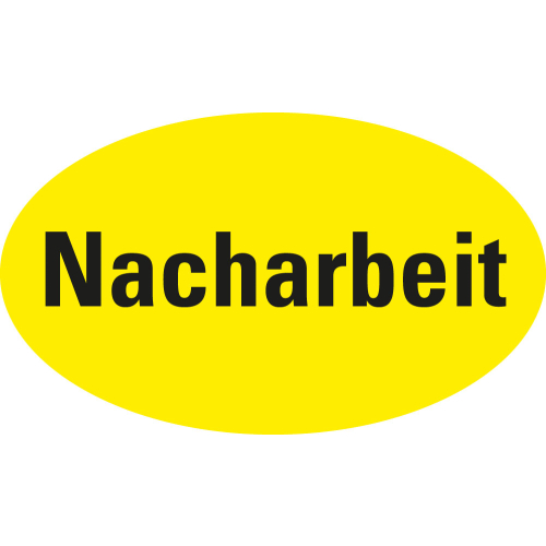 Organisationsetikett: Nacharbeit, gelb, Papier selbstklebend, versch. Größen, 500 St./Rolle