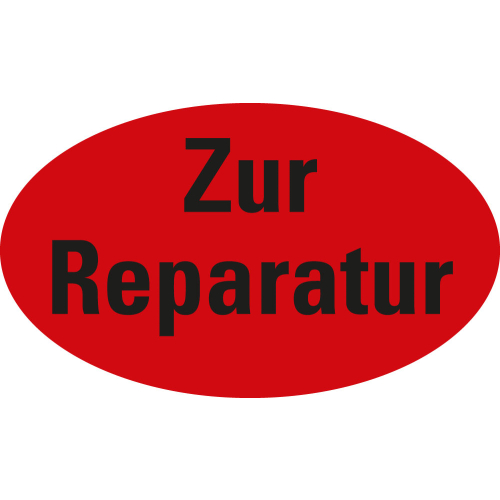 Organisationsetikett: Zur Reparatur, rot, Papier selbstklebend, versch. Größen, 500 St./Rolle

