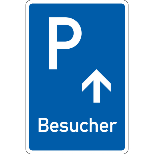 Parkplatzschild: Besucher mit Pfeil geradeaus / rechts / links, DIN, Aluminium RA0 reflektierend, 600 mm x 900 mm