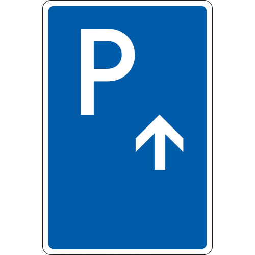 Parkplatzschild: mit Pfeil geradeaus / links/ rechts, DIN, Aluminium RA0 reflektierend, 600 mm x 900 mm