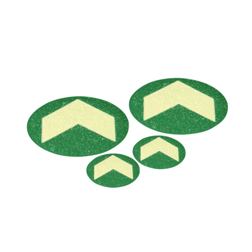 PERMALIGHT Bodenpunkt mit Pfeil, Rutschhemmung R10, Polycarbonat selbstklebend lang nachleuchtend, Ø 60 mm - 100 mm, 10 St./Verpackungseinheit