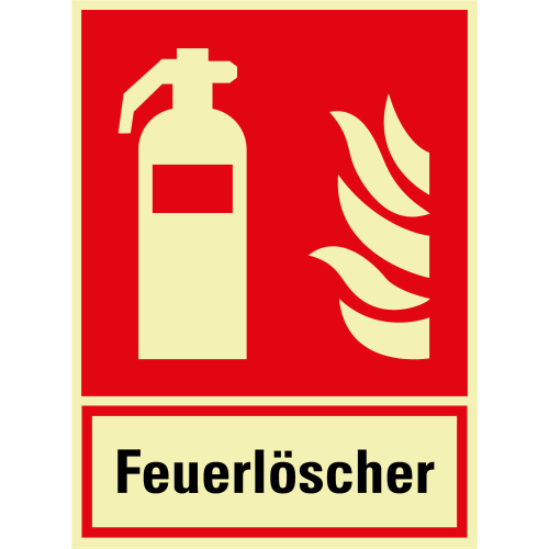PERMALIGHT power Brandschutz-Kombischild: Feuerlöscher, Symbol und Text, ASR A2.3, Kunststoff lang nachleuchtend, 200 x 270 mm