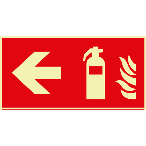 PERMALIGHT power Brandschutz-Kombischild: Feuerlöscher links, Symbol und Pfeil, ASR A2.3, Kunststoff lang nachleuchtend, 300 x 150 mm