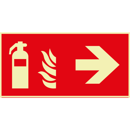 PERMALIGHT power Brandschutz-Kombischild: Feuerlöscher rechts, Symbol und Pfeil, ASR A2.3, Kunststoff lang nachleuchtend, 300 x 150 mm
