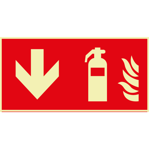 PERMALIGHT power Brandschutz-Kombischild: Feuerlöscher unten, Symbol und Pfeil, ASR A2.3, Kunststoff lang nachleuchtend, 300 x 150 mm
