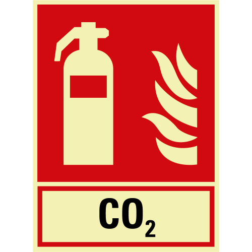 PERMALIGHT power Brandschutz-Kombischild: Feuerlöscher CO2, Symbol und Text, ASR A2.3, Kunststoff oder Aluminium lang nachleuchtend, 200 x 270 mm