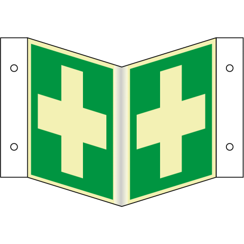 PERMALIGHT power Rettungszeichen-Nasenschild: Erste Hilfe, ASR A2.3, Kunststoff lang nachleuchtend, 200 x 200 oder 300 x 300 mm