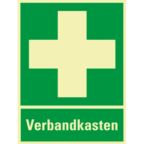 PERMALIGHT power Rettungs-Kombischild: Verbandkasten, Symbol und Text, ASR A2.3, Kunststoff lang nachleuchtend, 300 x 400 mm