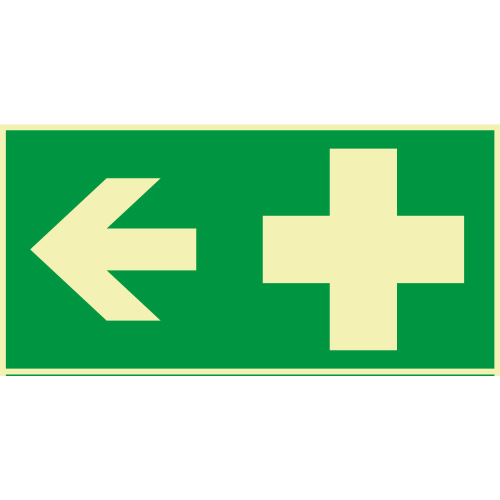 PERMALIGHT power Rettungs-Kombischild: Erste Hilfe links, Symbol und Pfeil, ASR A2.3, Kunststoff lang nachleuchtend, 300 x 150 mm