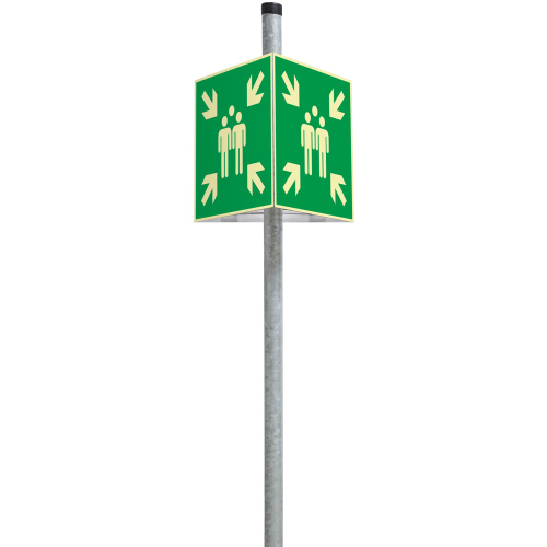 PERMALIGHT power Rettungszeichen: Dreieckset Sammelstelle, ASR A2.3 mit Befestigung, 400 x 400 mm, Aluminium lang nachleuchtend