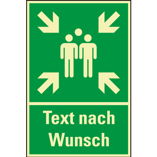 PERMALIGHT power Rettungszeichen-Kombischild: Sammelplatz mit Text nach Wunsch, ASR A2.3, Kunststoff lang nachleuchtend, 400 x 600 mm
