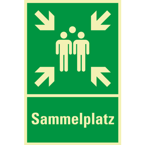 PERMALIGHT power Rettungs-Kombischild: Sammelstelle, Symbol und Text, ASR A2.3, Kunststoff lang nachleuchtend, 400 x 600 mm PERMALIGHT power Rettungs-Kombischild: Sammelstelle, Symbol und Text, ASR A2.3, Kunststoff lang nachleuchtend, 400 x 600 mm