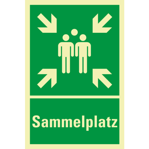 PERMALIGHT power Rettungs-Kombischild: Sammelstelle, Symbol und Text, ASR A2.3, Kunststoff oder Aluminium lang nachleuchtend, 400 x 600 mm