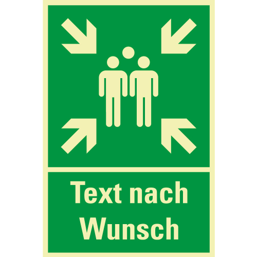 PERMALIGHT power Rettungszeichen-Kombischild: Sammelstelle mit Text nach Wunsch, ASR A2.3, Kunststoff lang nachleuchtend, 400 x 600 mm