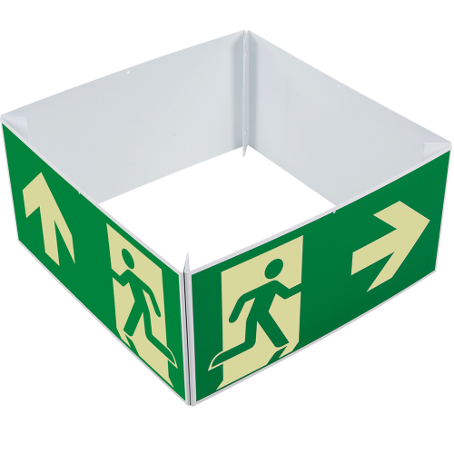 PERMALIGHT power Würfelset Rettungszeichen Notausgang rechts/links/geradeaus/blanko, 4 Rettungszeichen inkl. Befestigung, Kunststoff lang nachleuchtend, 600 x 300 mm, 4 St./Verpackungseinheit