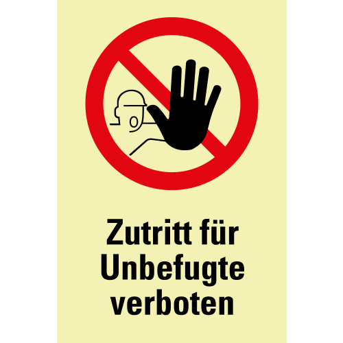 PERMALIGHT power Verbots-Kombischild: Zutritt für Unbefugten verboten, Symbol und Text, ASR A2.3, Folie lang nachleuchtend, 200 x 300 mm