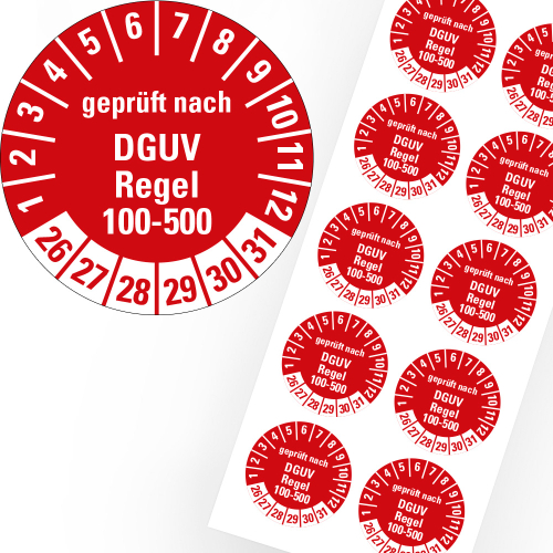 Prüfplakette geprüft nach DGUV Regel 100-500, 26-31, Bogen