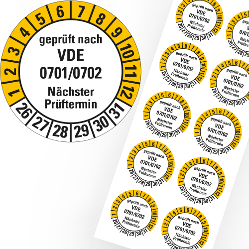 Prüfplakette geprüft nach VDE 0701Z/0702 Nächster Prüftermin, 26-31, Ø 30 mm, Bogen
