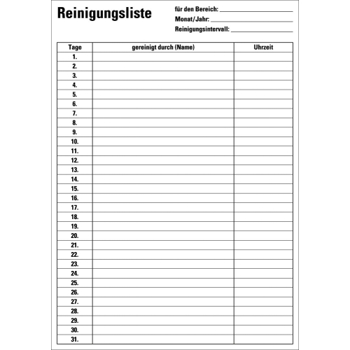 Reinigungsliste, weiß