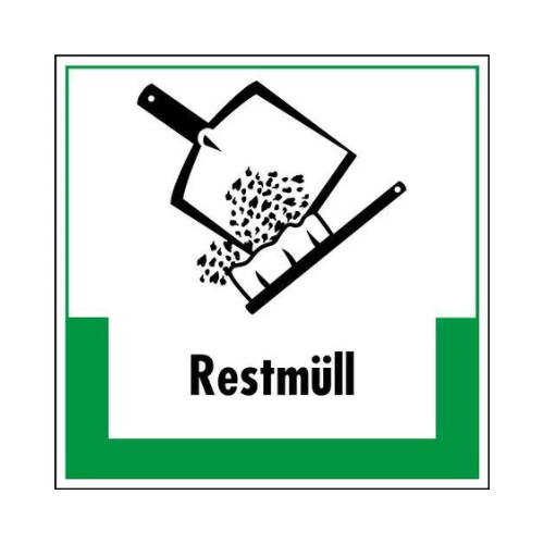 Abfallkennzeichen: Restmüll, Symbol mit Text, Folie selbstklebend, 100 x 100 mm, 1 Stück Abfallkennzeichen: Restmüll, Symbol mit Text, Folie selbstklebend, 100 x 100 mm, 1 Stück