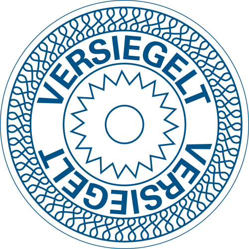 Sicherheitssiegel VERSIEGELT, weiß/blau