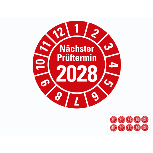 Hauptbild von Jahresprüfplakette Nächster Prüftermin, 2028, rot, Folie selbstklebend, Ø 20 oder 30 mm