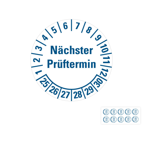 Produkt Hauptbild von 6-Jahres-Prüfplakette Nächster Prüftermin, weiß, Folie selbstklebend, 10 St./Bogen