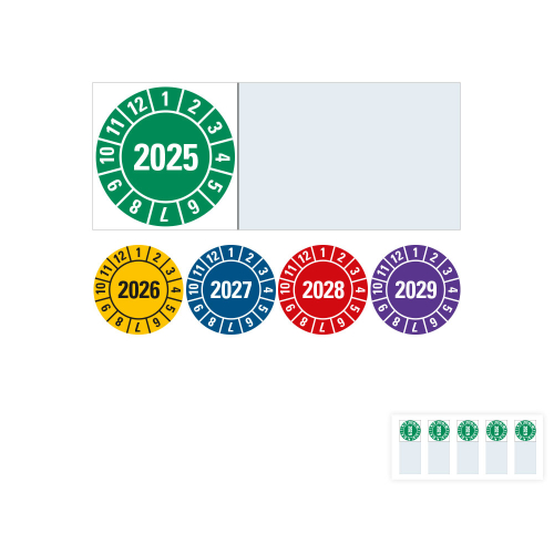 Produkt Hauptbild von Kabelprüfplakette, HEIN Jahresfarbe, Folie mit Spezialkleber, versch. Jahreszahlen und Größen