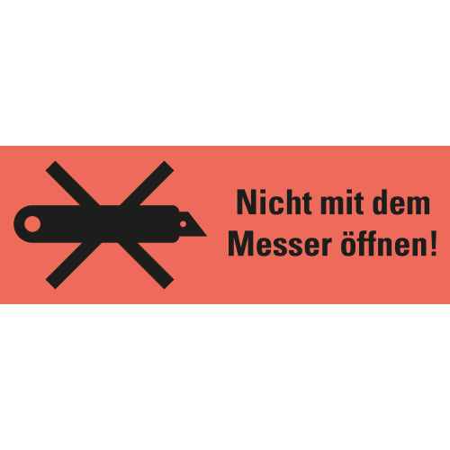 Verpackungsetikett: Nicht mit dem Messer öffnen, versch. Farben, Haftpapier selbstklebend permanent, 147 mm x 50 mm, 250 St./Rolle
