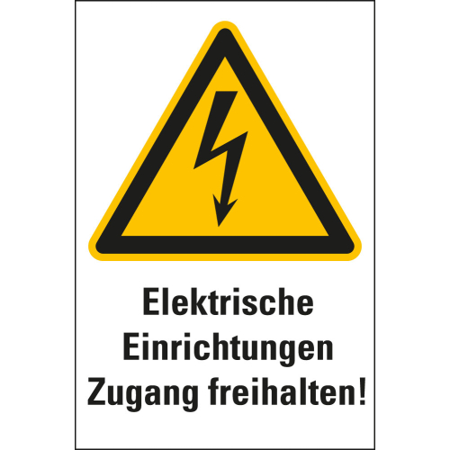 Warnschild: Elektrische Einrichtungen Zugang freihalten, Blitzpfeil, ASR/ISO, Folie oder Kunststoff, 200 mm x 300 mm, nur als Einzelstück