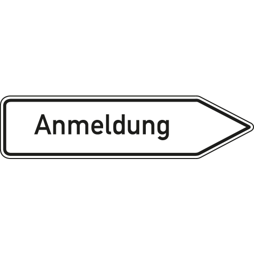 Wegweiser: Anmeldung rechts- oder linksweisend, weiß, DIN 67520, Aluminium RA0 reflektierend