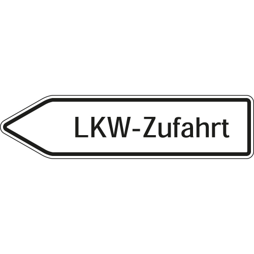 Wegweiser: LKW- Zufahrt linksweisend, weiß, DIN 67520, Aluminium RA0 reflektierend, 1400 mm x 350 mm, 1 Stück Wegweiser: LKW- Zufahrt linksweisend, weiß, DIN 67520, Aluminium RA0 reflektierend, 1400 mm x 350 mm, 1 Stück