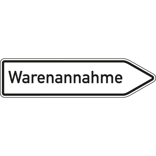 Wegweiser: Warenannahme rechts- oder linksweisend, weiß, DIN 67520, Aluminium RA0 reflektierend