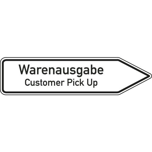 Wegweiser: Warenausgabe / Customer Pick Up 2-sprachig rechts- oder linksweisend, weiß