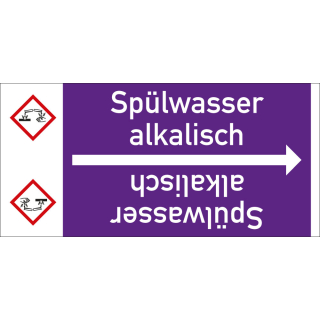  Rohrleitungsband: Spülwasser alkalisch, mit Gefahrensymbol, DIN 2403, für Rohre ab Ø 15 mm, Folie selbstklebend, 33 m/Rolle