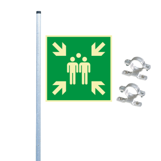 Vorteils-Set Sammelplatz mit Schild, Rohrpfosten und Rohrschelle