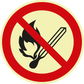 Permalight Power Verbotschilds: Keine offene Flamme, Feuer, offene Zündquelle und Rauchen verboten , Folie oder Kunststoff lang nachleuchtend, Durchmesser 200 mm
