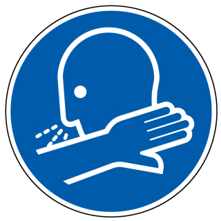 Gebotsschild: In Armbeuge niesen/husten, blau-weiß, Folie selbstklebend, Ø 100 mm, 1 Stück
