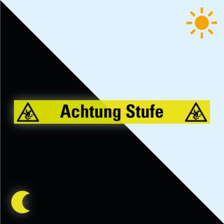 Hauptbild PERMALIGHT® power Treppenmarkierung: Achtung Stufe (Piktos Treppe), ASR A1.3, DIN EN ISO, R10, Bodenmarkierungsfolie selbstklebend, 1000  x 120 mm