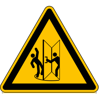 Hauptbild PERMALIGHT® power Warnschild Vorsicht! Tür langsam öffnen, Folie fluoreszierend und nachleuchtend, Schenkellänge 100 oder 200 mm